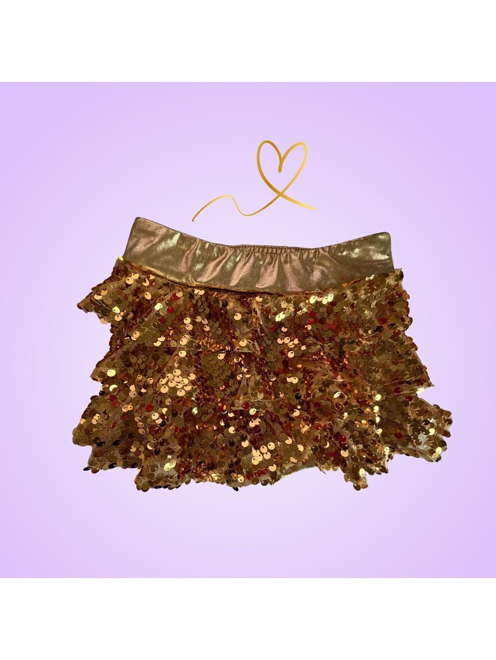 iEFiEL Girls Gold Sequin Ruffle Skirted Dance Shorts No Size